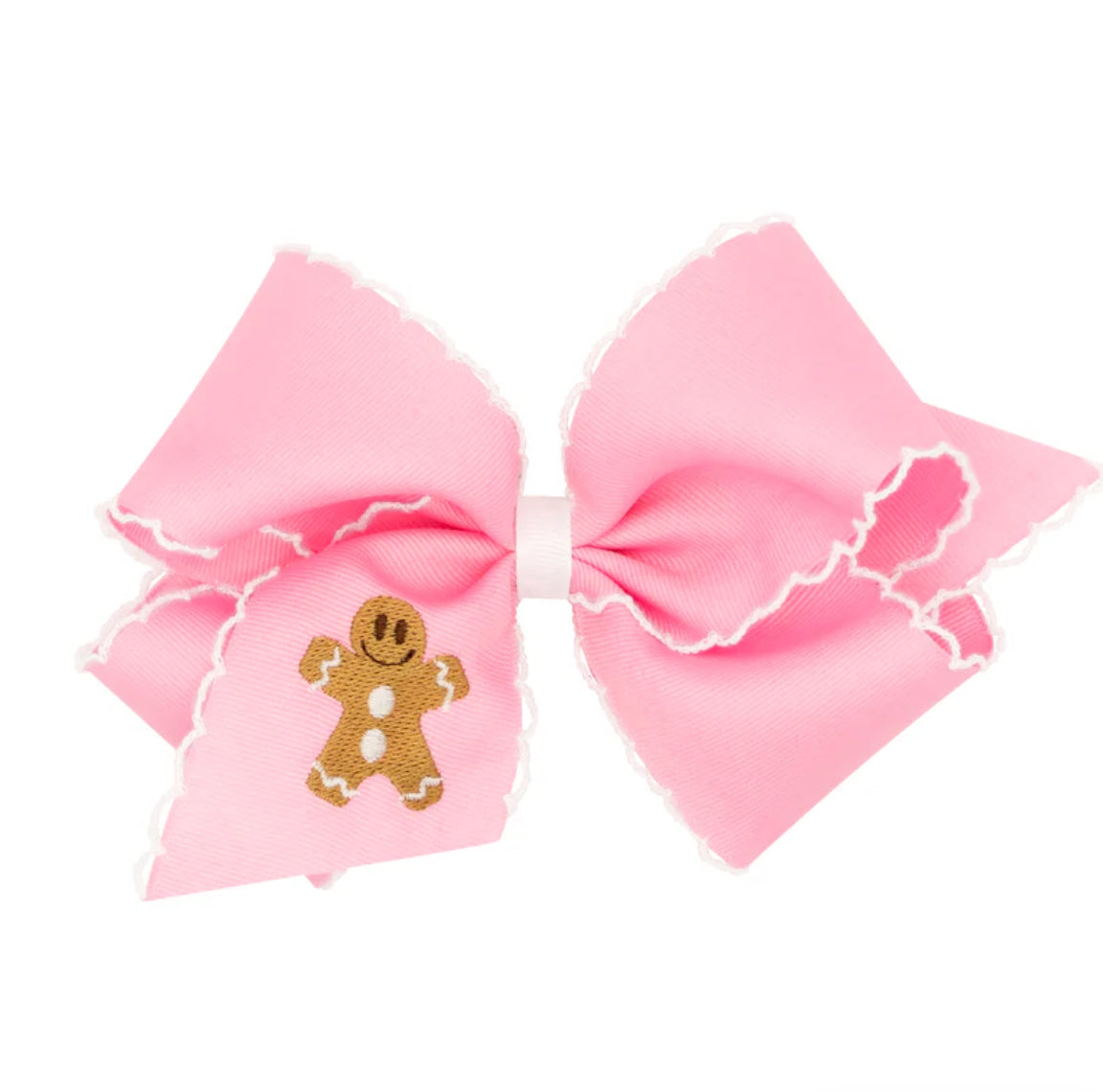 Gingerbread Cookie Pink Embroidered Moonstitch Bow-King