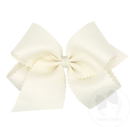 Antique White-King Grosgrain Hair Bow Scalloped Edge