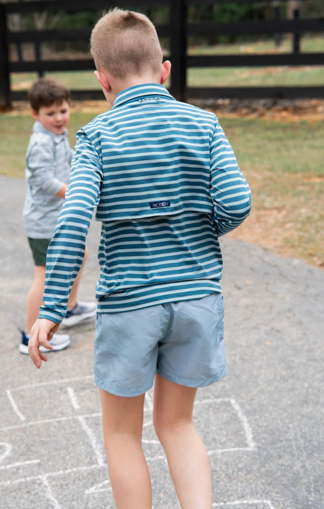 Boys' Long Sleeve Performance Polo in Tapestry Green Stripe