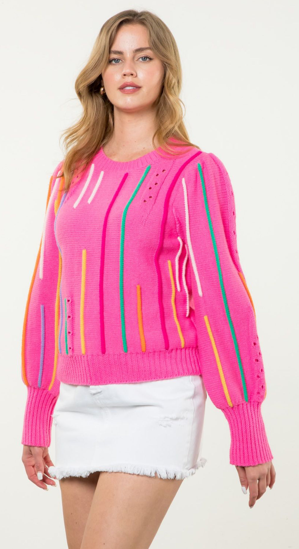 Pink Rib Knit Pattern Sweater
