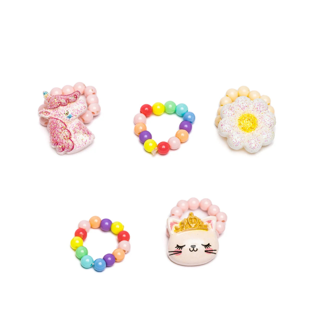 Flower, Kitty, Unicorn Elastic Ring Set