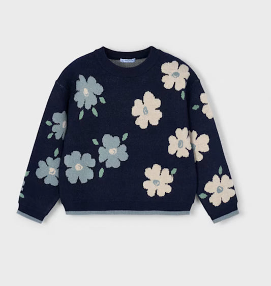 Girl Jacquard Sweater- Petroleum