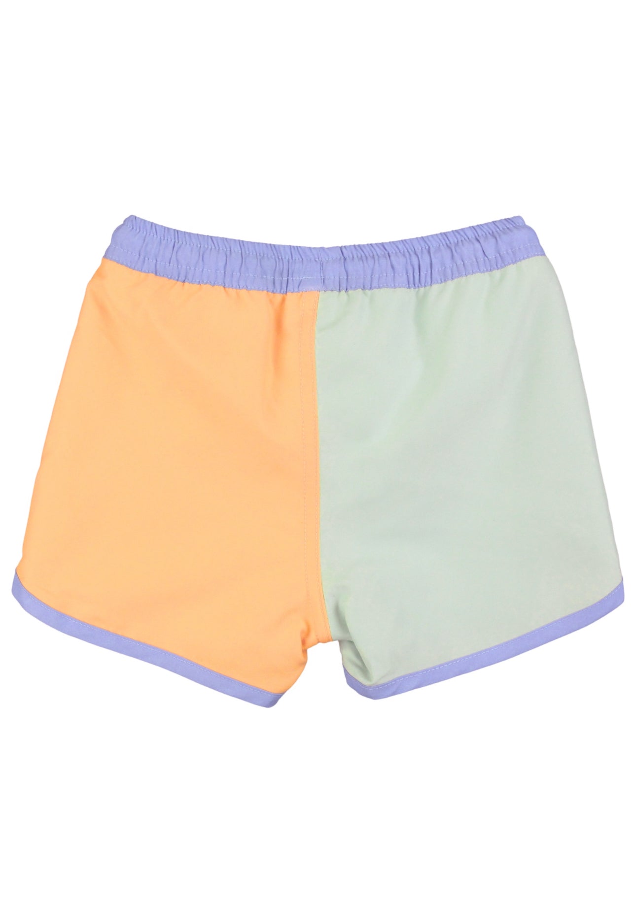 Dolphin Hem Swim Trunks-Periwinkle, Frost Green, and Ginger Color Block