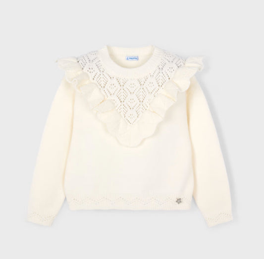 Girl Openwork Knit Sweater- Macchiato