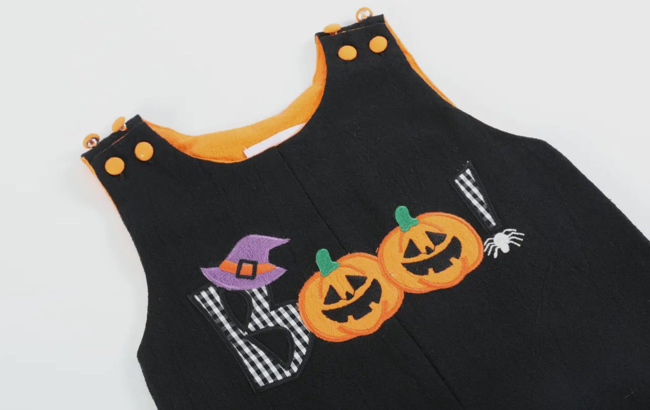 Black and Orange BOO Halloween Overalls