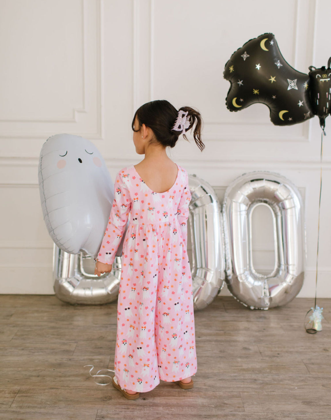 Long Sleeve Leggy Romper in Floral Ghost