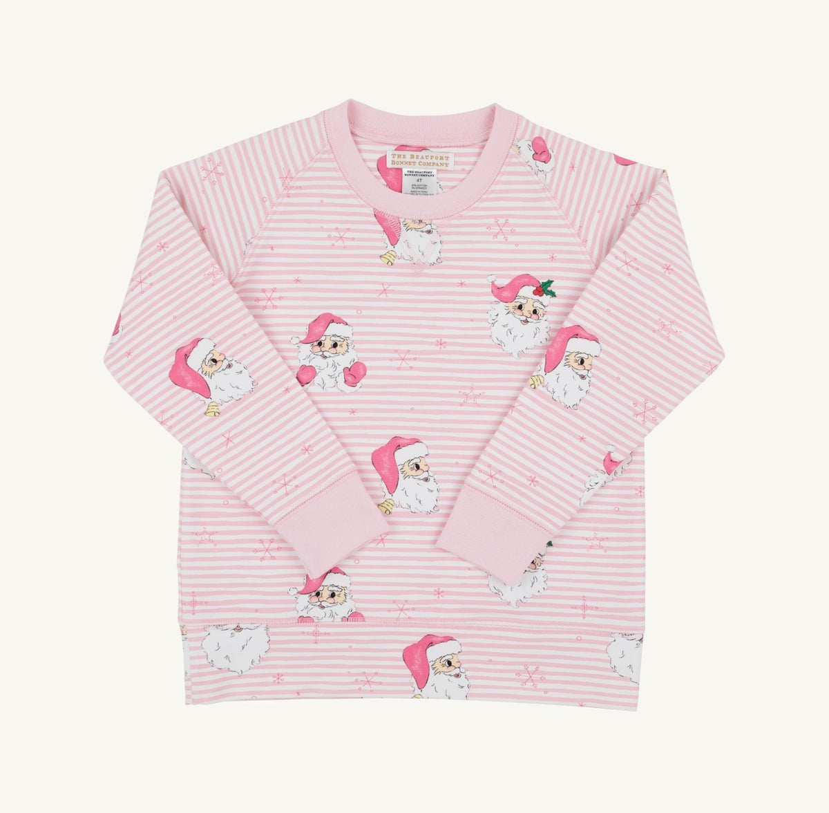 Cassidy Comfy Crewneck-Girls-French Terry-Dear Santa (Palm Beach Pink Stripe)/Palm Beach Pink