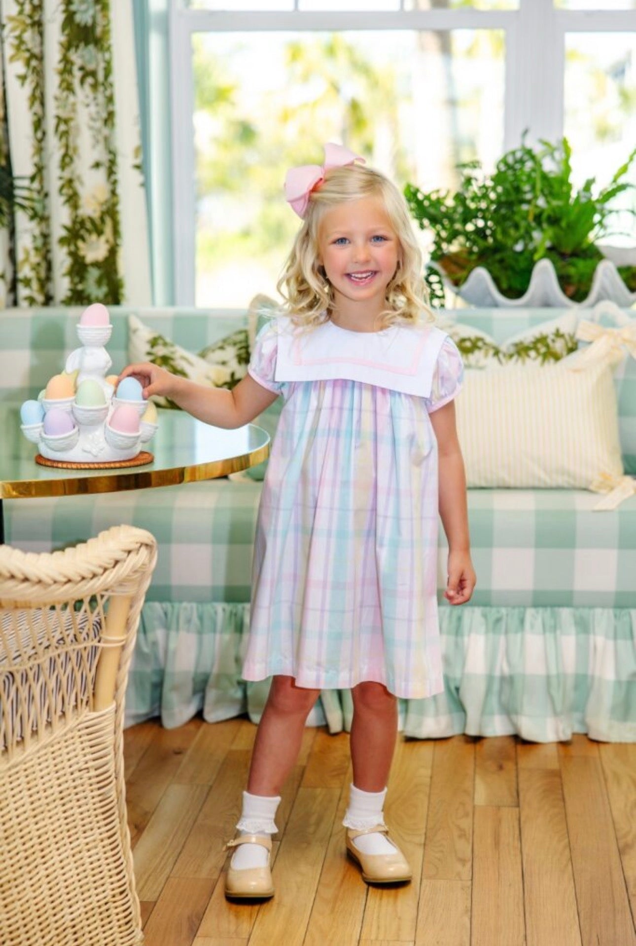 Stewart’s Square Collar Dress- Brunch Plate Plaid/Worth Ave White/Palm Beach Pink