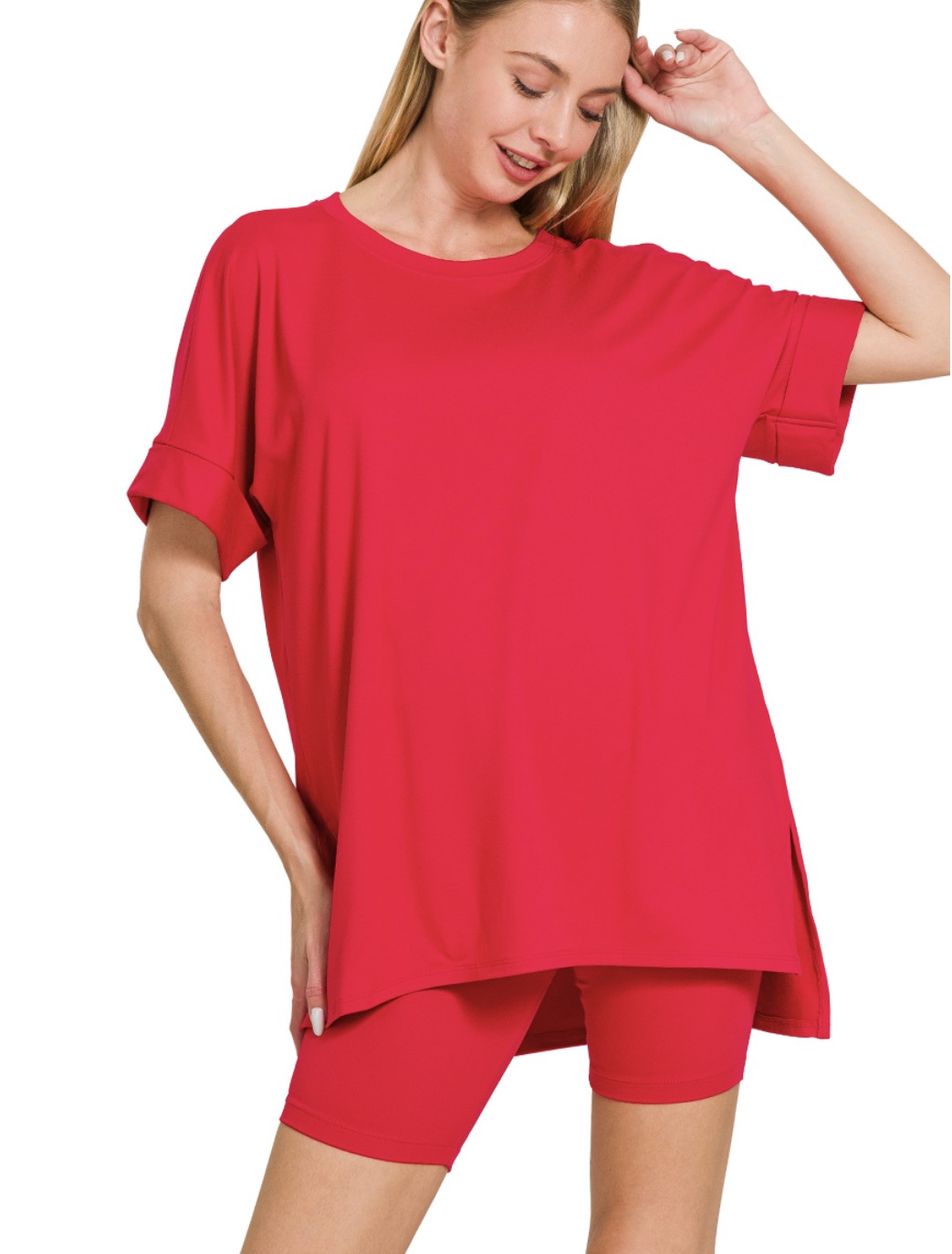 Ruby- BRUSHED DTY MICROFIBER R-NECK TOP & BIKER SHORTS