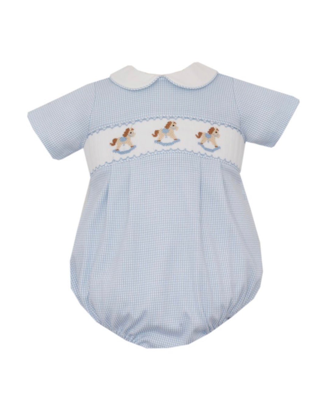 ROCKING HORSE - Blue check boy's short bubble S/S