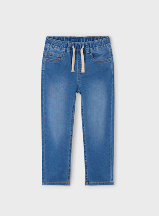 Boy Jogger Jeans With Drawstring Waist- Medium Denim