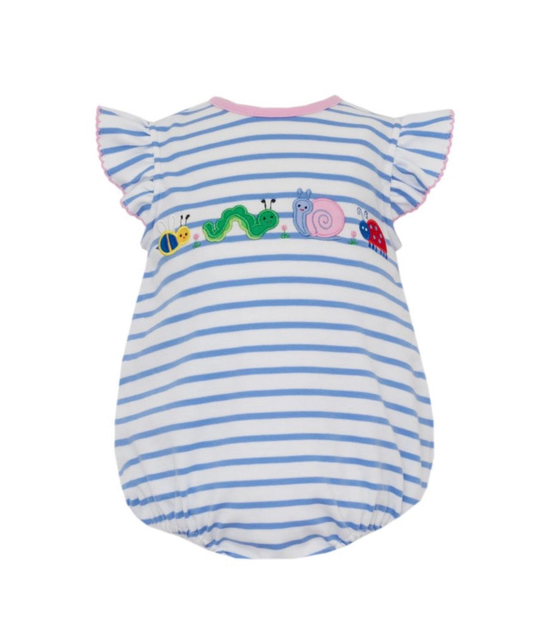 BACK YARD BUGS GIRL'S- Blue knit stripe bubble w/ ruffle sleeves