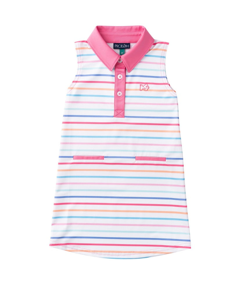 Girls' Sleeveless Pro Performance Polo Dress- Sun-kissed Stripe