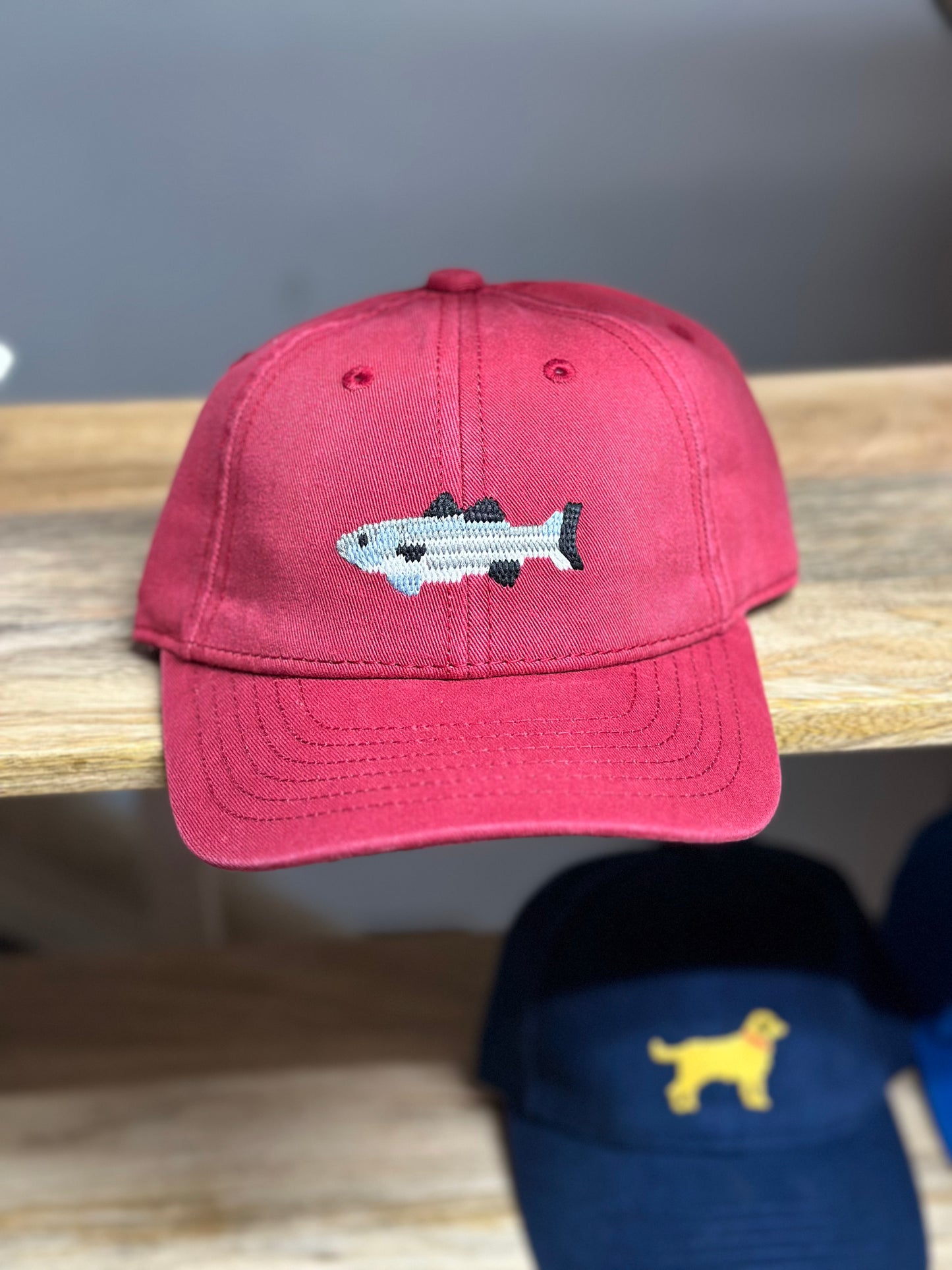 Kids Striped Bass Baseball Hat-Weathered Red