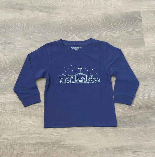 LS Navy with Light Blue Ink Nativity T-Shirt