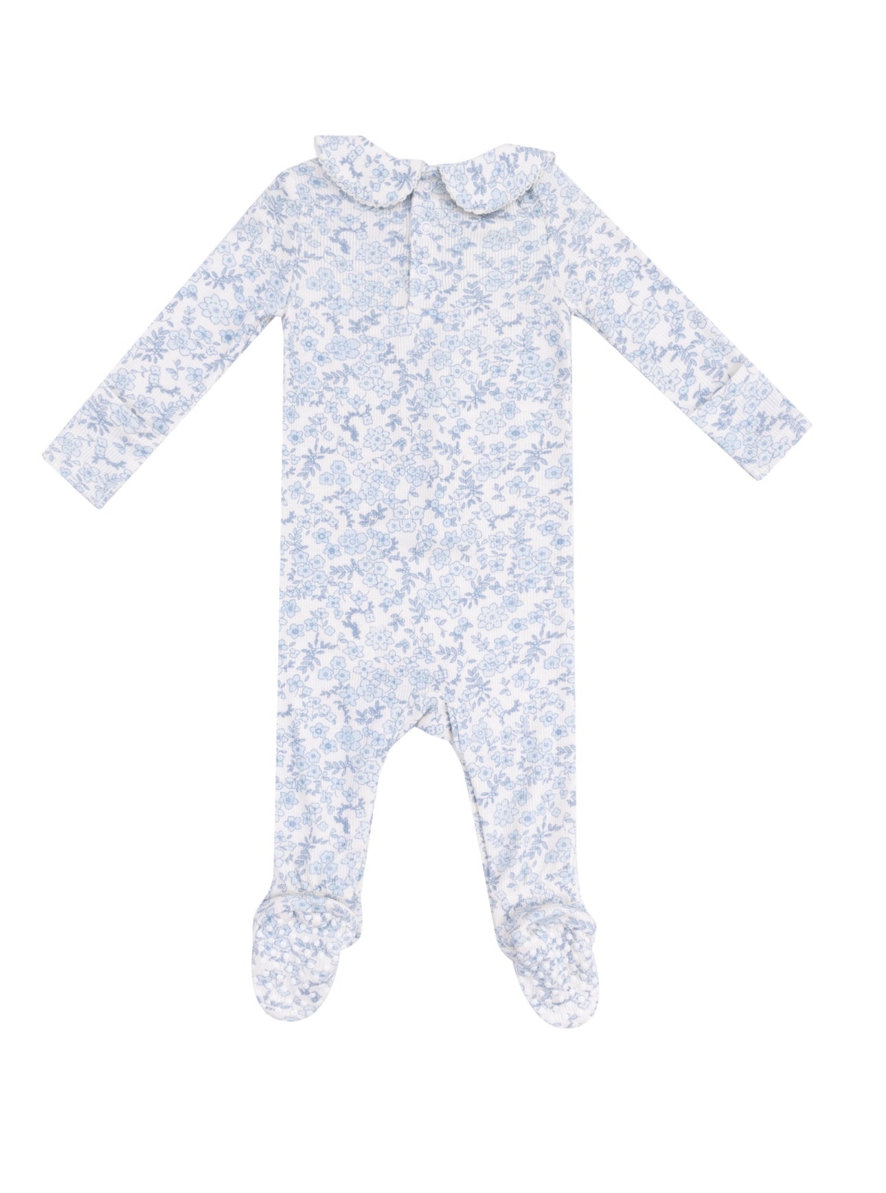 Blue Calico Floral Smocked Peter Pan Footie