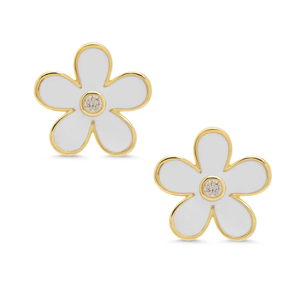 Flower CZ Stud Earrings - White