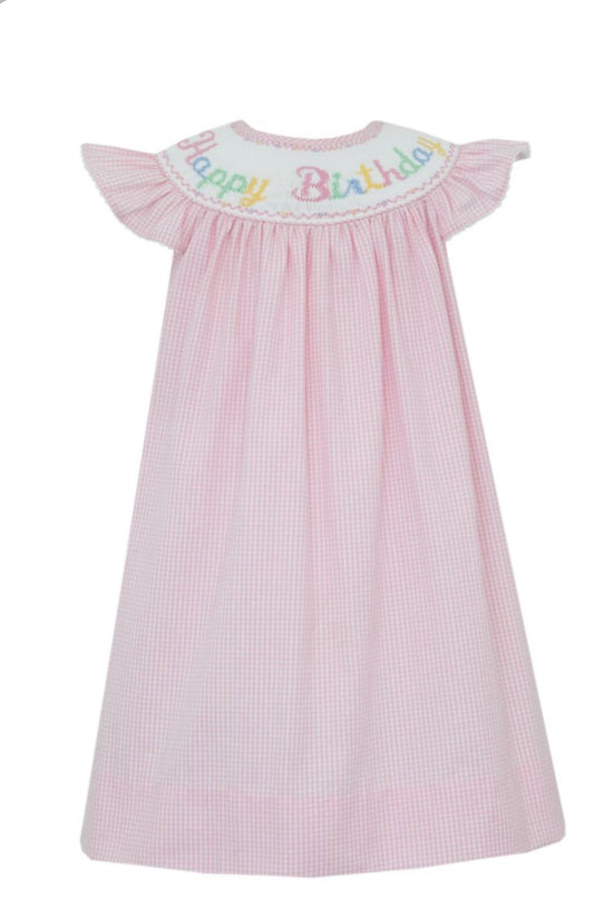 HAPPY BIRTHDAY GIRL´S- Pink Seersucker Check Angel Wing Bishop