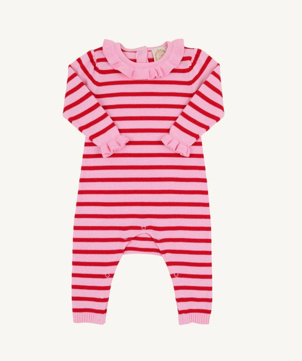 Reece Ruffle Romper-Richmond Red and Pier Party Pink Stripe