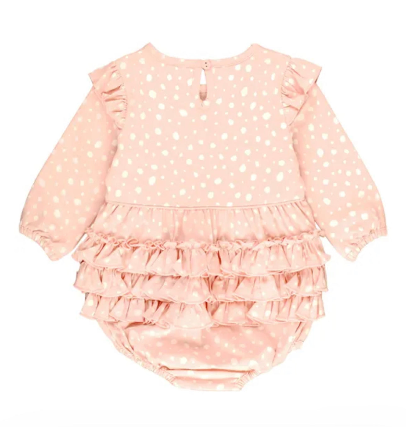 Pink Fawn Dot Knit Long Sleeve Flutter Bubble Romper