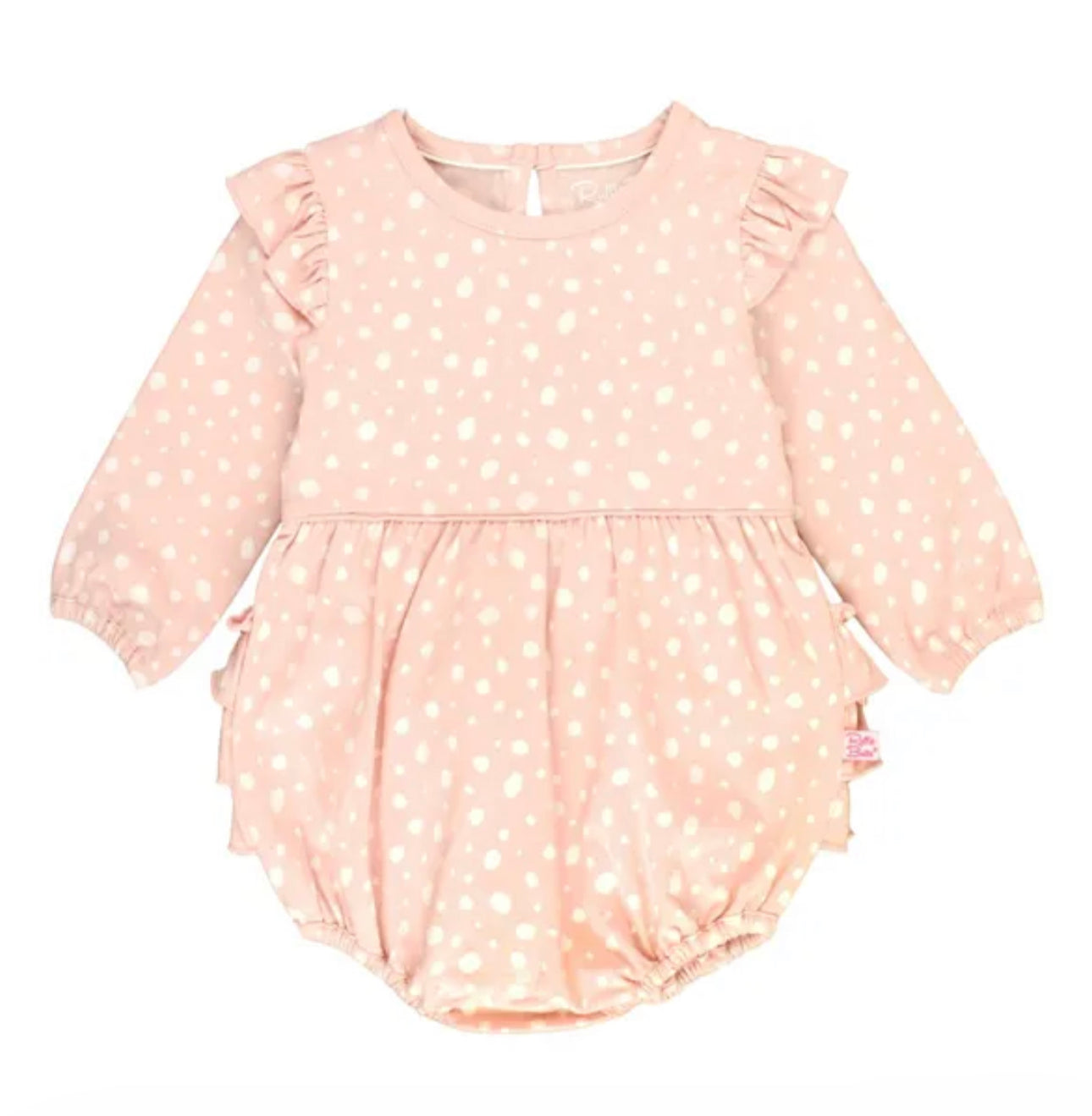 Pink Fawn Dot Knit Long Sleeve Flutter Bubble Romper