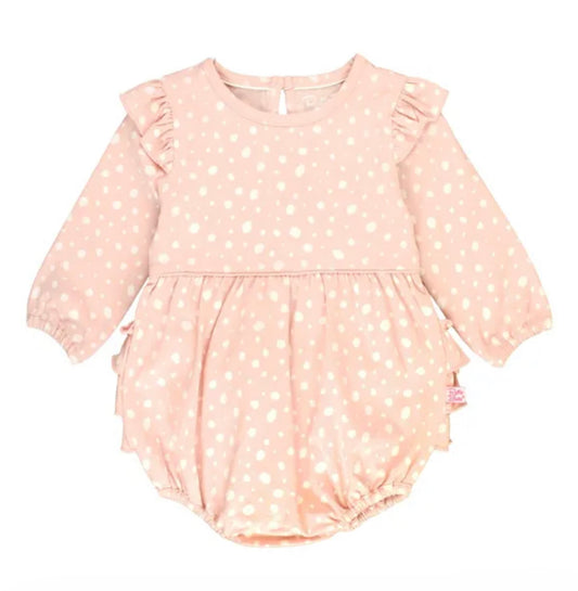 Pink Fawn Dot Knit Long Sleeve Flutter Bubble Romper