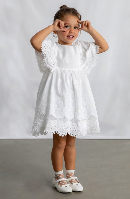 Girl Embroidered Dress-White