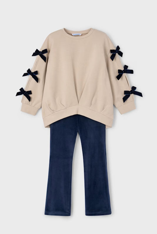 Girl Bow Sweatshirt and Leggings Set- Navy