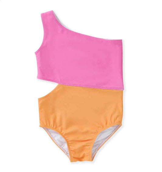 Cut Out Orange/Pink One Piece Swimsuit