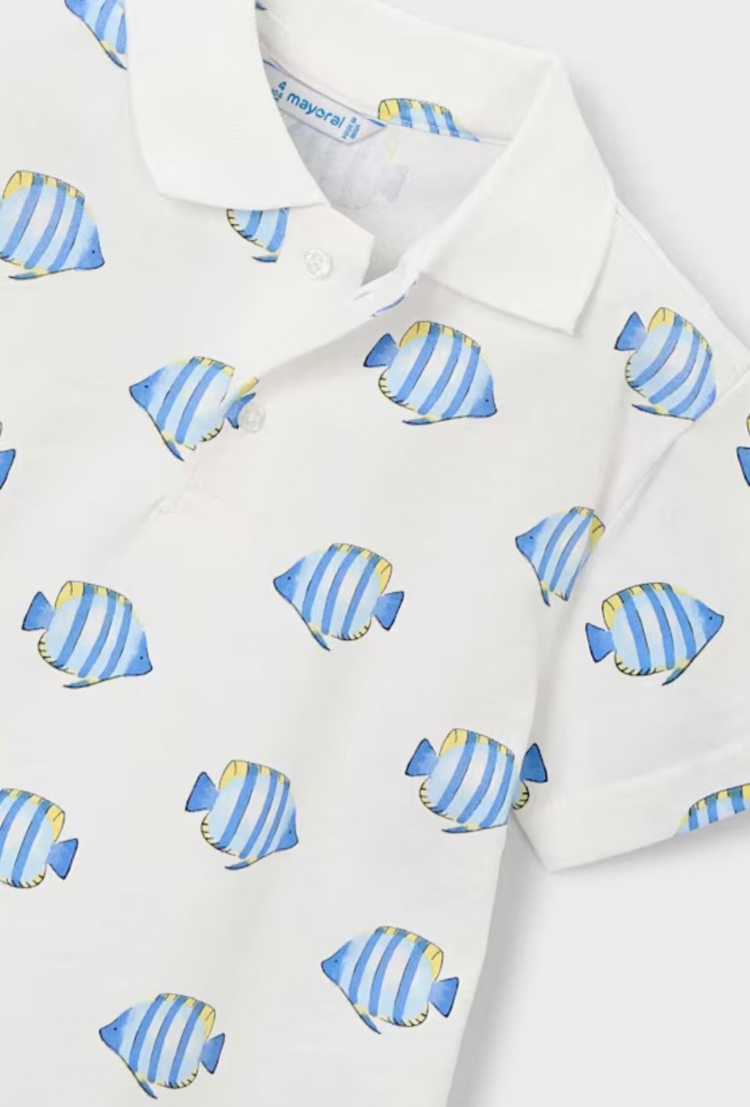 Fish White/Blue Boy Printed Polo Shirt
