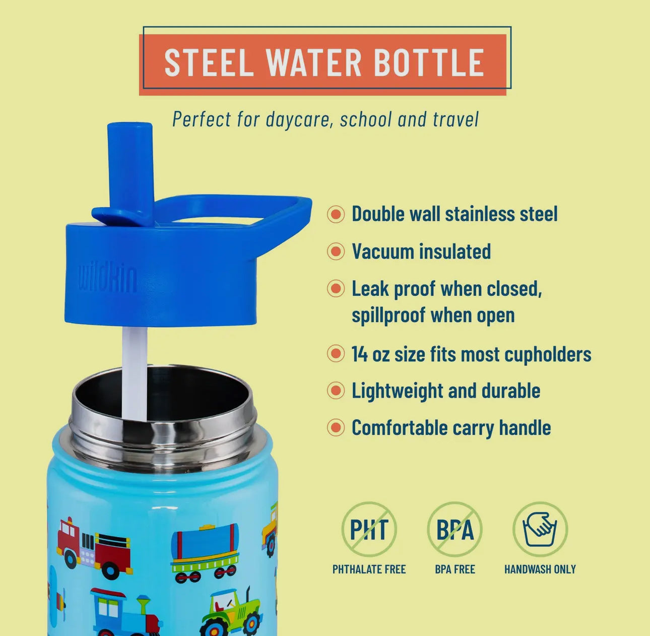 Trains, Planes, and Trucks 14oz Stainless Steel Water Bottle