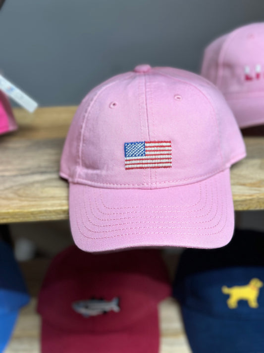 Kids American Flag Baseball Hat-Light Pink