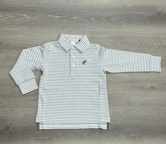 Prim and Proper Polo L/S-Grantley Gray Stripe/Gray Bay Brown