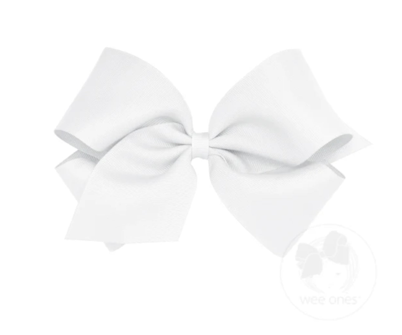 White- Medium Classic Grosgrain Hair Bow (Plain Wrap