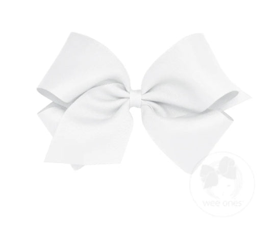 White- Medium Classic Grosgrain Hair Bow (Plain Wrap