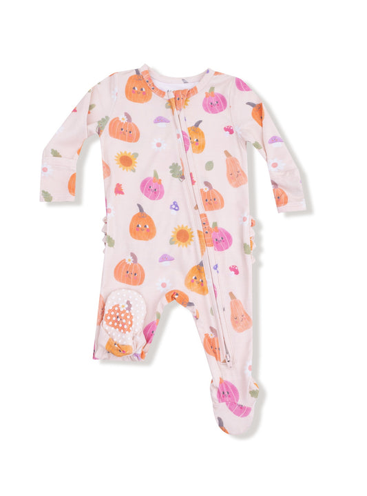 Autumn Pumpkins- 2 Way Zipper Ruffle Back Footie