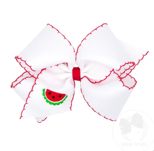 King Watermelon Embroidered Moonstitch Edge Hair Bow