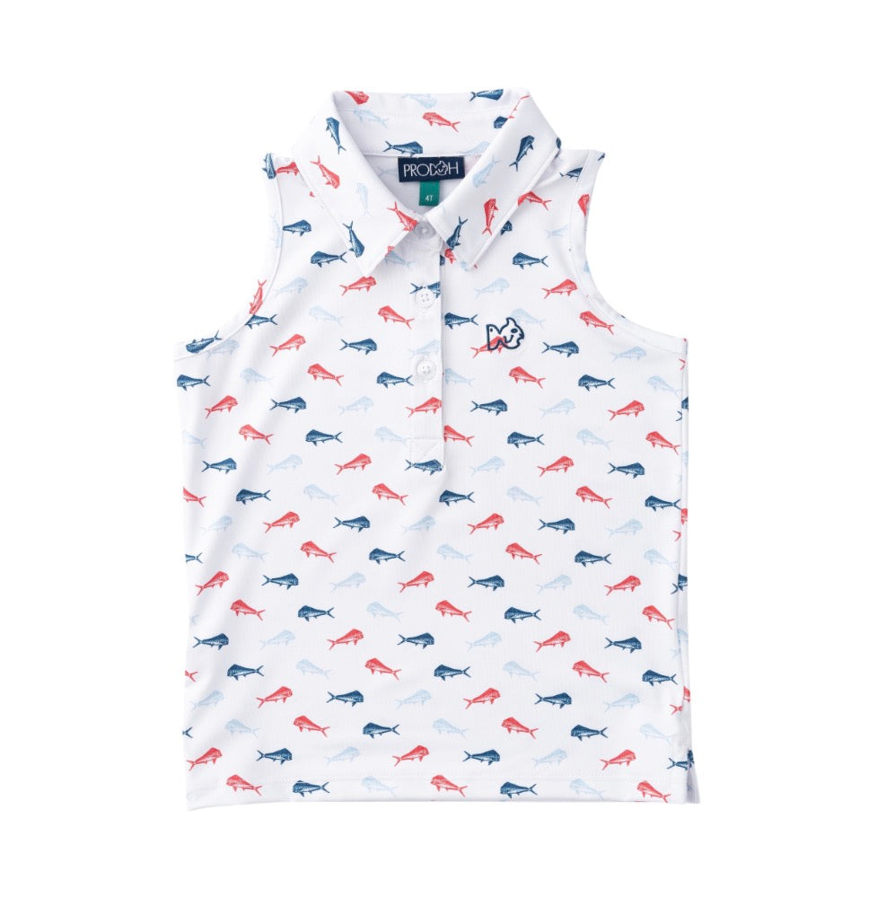 Girls' Sleeveless Pro Performance Polo- Americana Fish Print