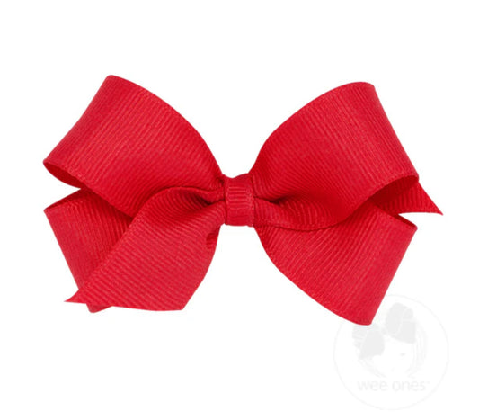 Mini Classic Grosgrain Hair Bow (Plain Wrap)-Red