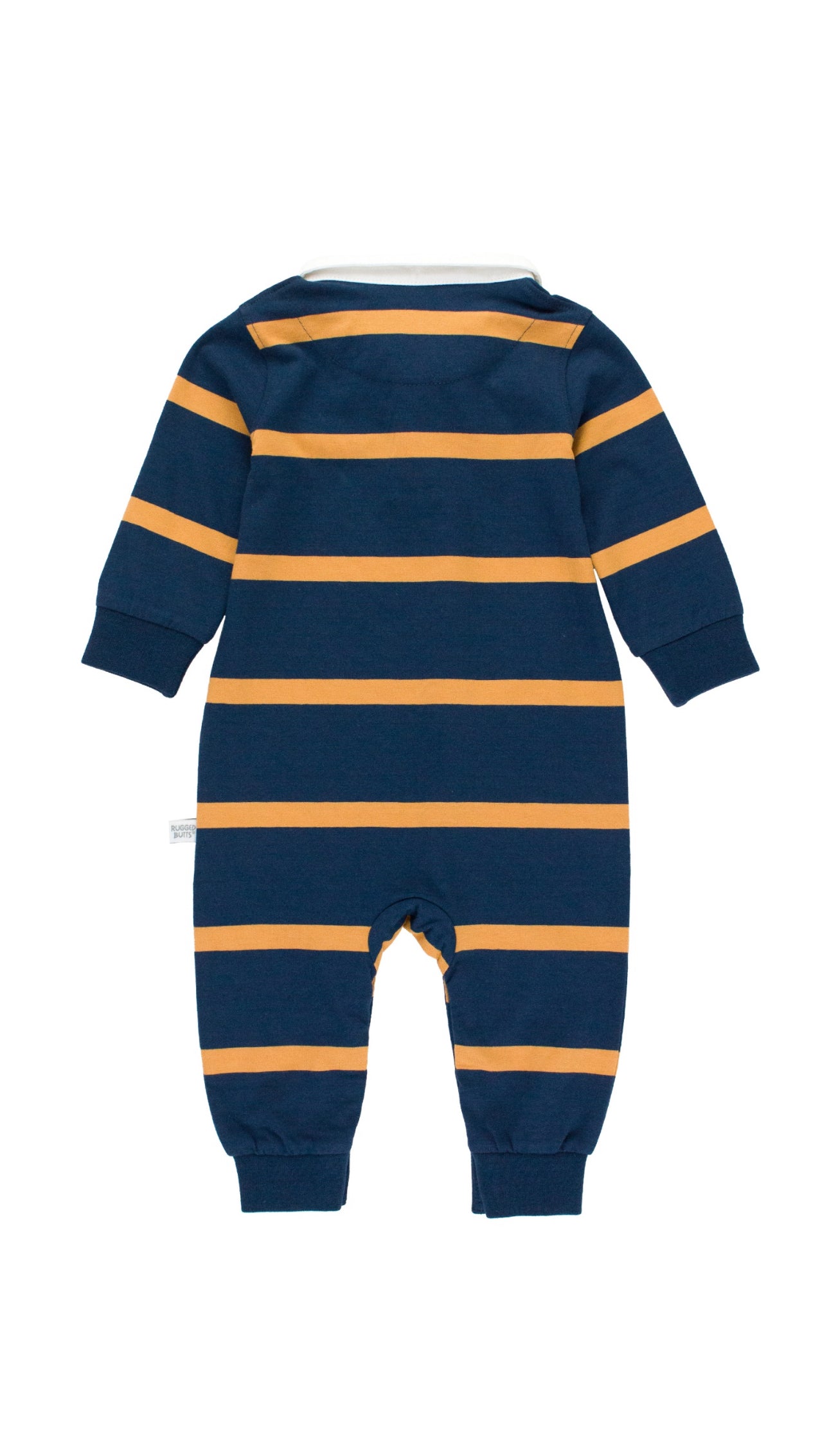 Rugby Polo Romper-Navy and Honey Wide Stripe