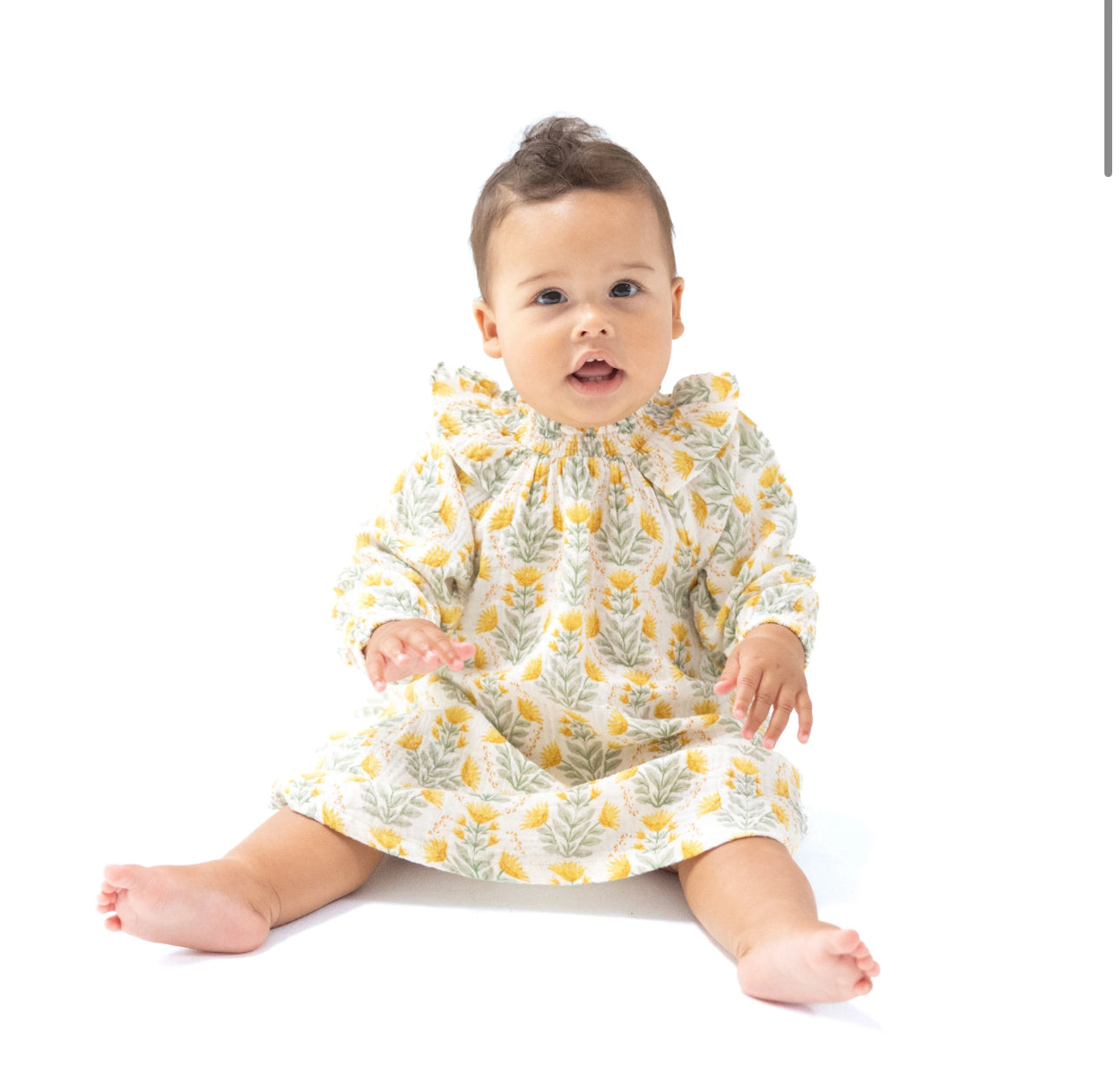 Winter Dandelions-L/S Ruffle Smocked Neck Dress and Diaper Cover