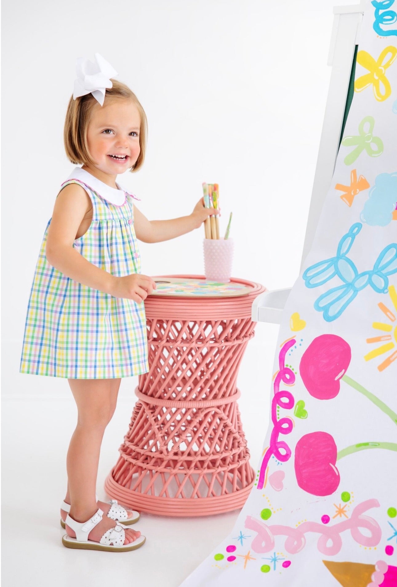 Sleeveless Tabitha’s Teacher’s Pet Set- Knickers-Primland Plaid/Worth Ave White