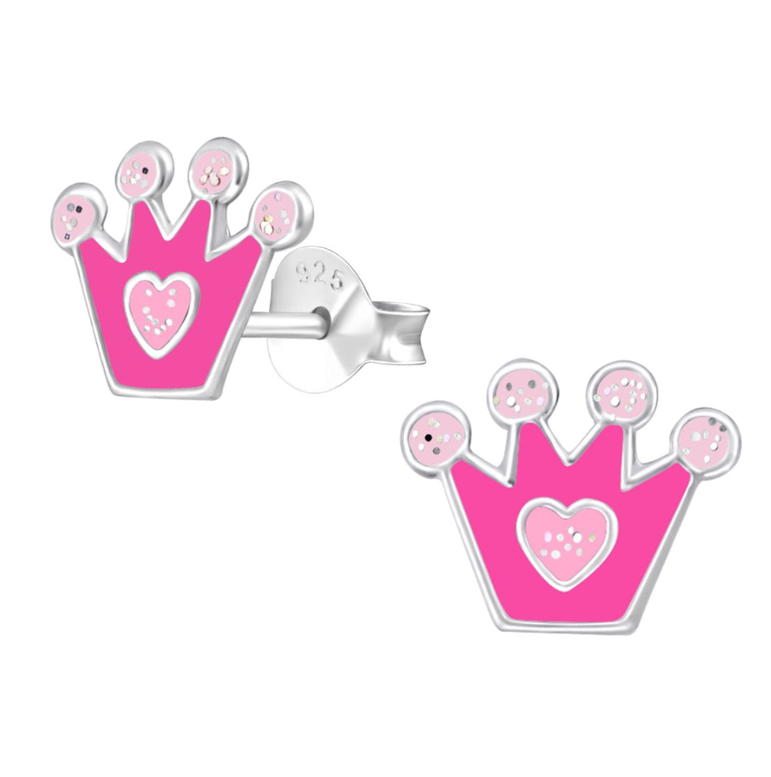 Heart Tiara Stud Earrings in Sterling Silver