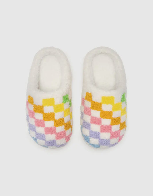 Kids Rainbow Checkered Slippers