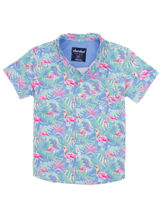 Boys Shordees Summer Shirt Floral Flamingo