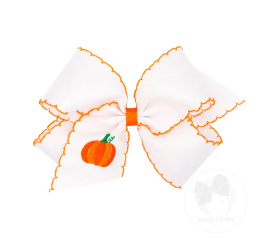 Medium Moonstitch Embroidered Pumpkin Bow, 5” x 3”