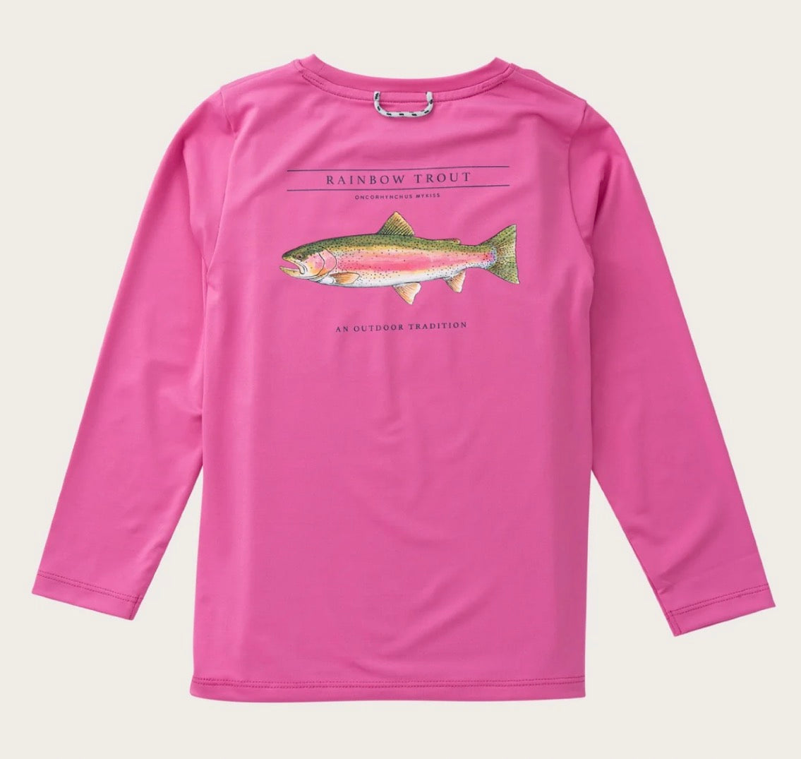 Girls' Pro Performance Long Sleeve T-shirt in Phlox Pink with Rainbow Trout Art