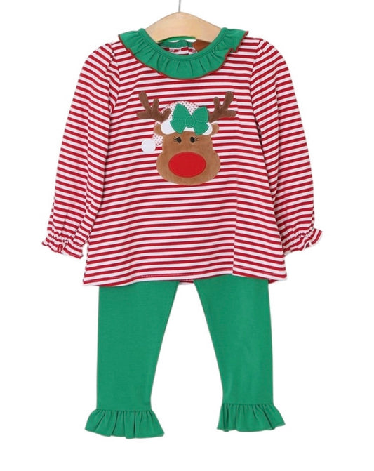 Reindeer Applique Ruffle Pant Set