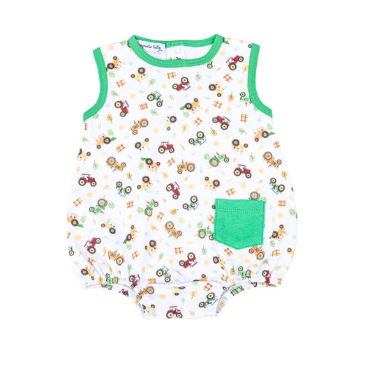 Tractor Time Green Printed Sleeveless Boy Bubble