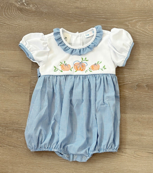 Embroidered Pumpkin Trio Bubble, Ruffle Collar